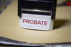 Probate stamp on a big folder of paperwork